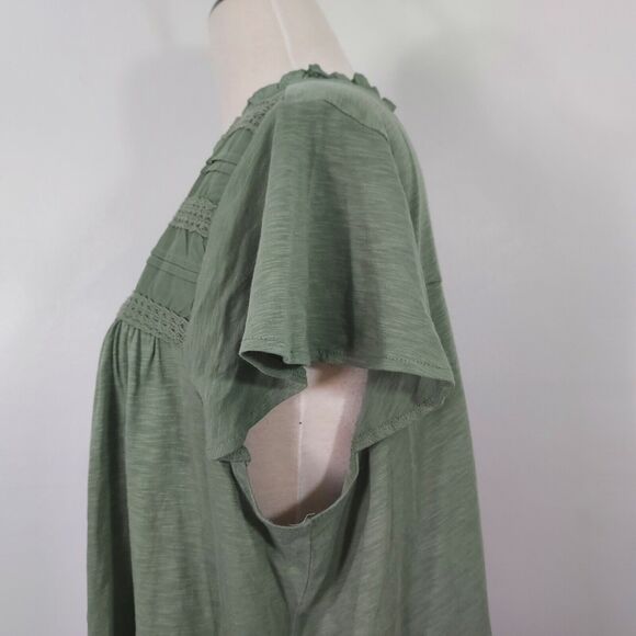 Ella Moss Shirt Top Size XXL Flowy Stretch Lace Trim Cap Sleeve Green Keyhole - Picture 5 of 13